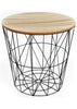 COFFEE SIDE TABLE METAL WIRE REMOVABLE WOOD TOP FOLDABLE ROUND STORAGE BASKET