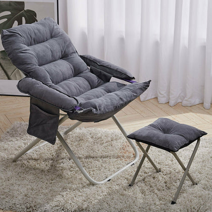Folding Sleeper Chair with Stool Tufted Fabric Recliner Leisure Lounge Lazy Sofa