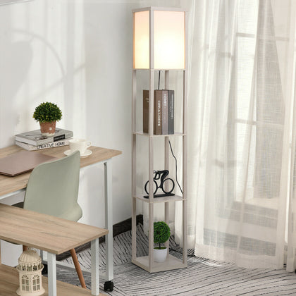HOMCOM Floor Lamp Reading Lamp with 3-Tier Storage Shelf for Home Office