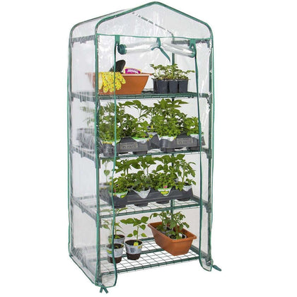 4 Tier Greenhouse Frame Outdoor Garden Shed Plant Grow Green House W/ PVC Cover