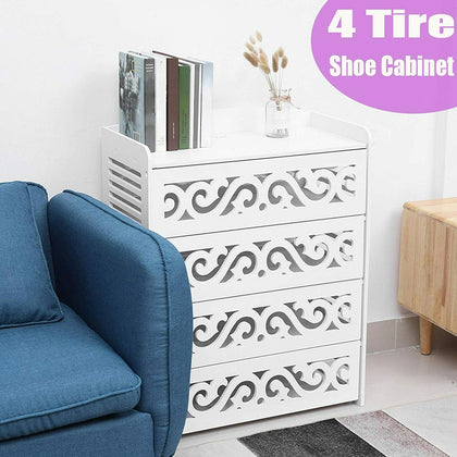 4 Tier Unit Shoe Rack Storage Shelf Cabinet Organiser Footwear Wood Shelf Stand