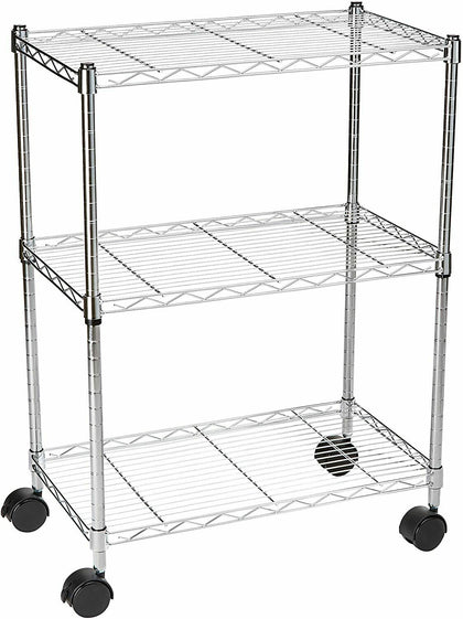 3 Tier Chrome Metal Storage Rack/Shelving Kitchen/Office/Garage Unit Castors