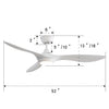 52Inch Ceiling Fan Dimmable LED Light 5 Speed with Timer Remote Control 3 Blades