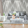 Modern 3D Crescent Wave Stripes Embossed Non-woven Flocking Wallpaper Grey 10M