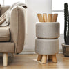 Small Footstool Linen Removable Cover Stool Ottoman Round Pouffe Seat Wooden Leg