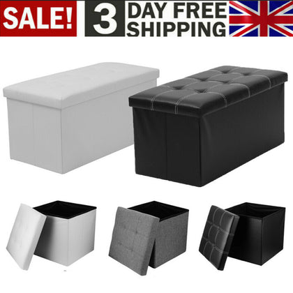 Faux Leather Ottoman Pouffe Large Storage Box Foot Stools 1&2 Seater Bench Seat