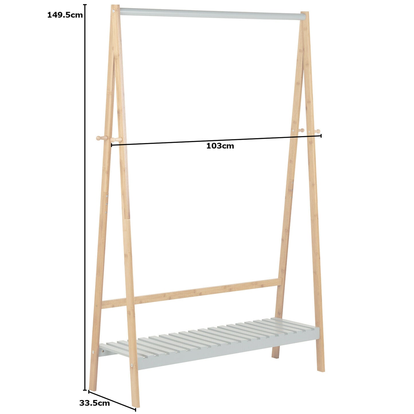 Hartleys Grey Wooden Clothes Rail Hanging Garment Rack Stand Shoe Storage Shelf