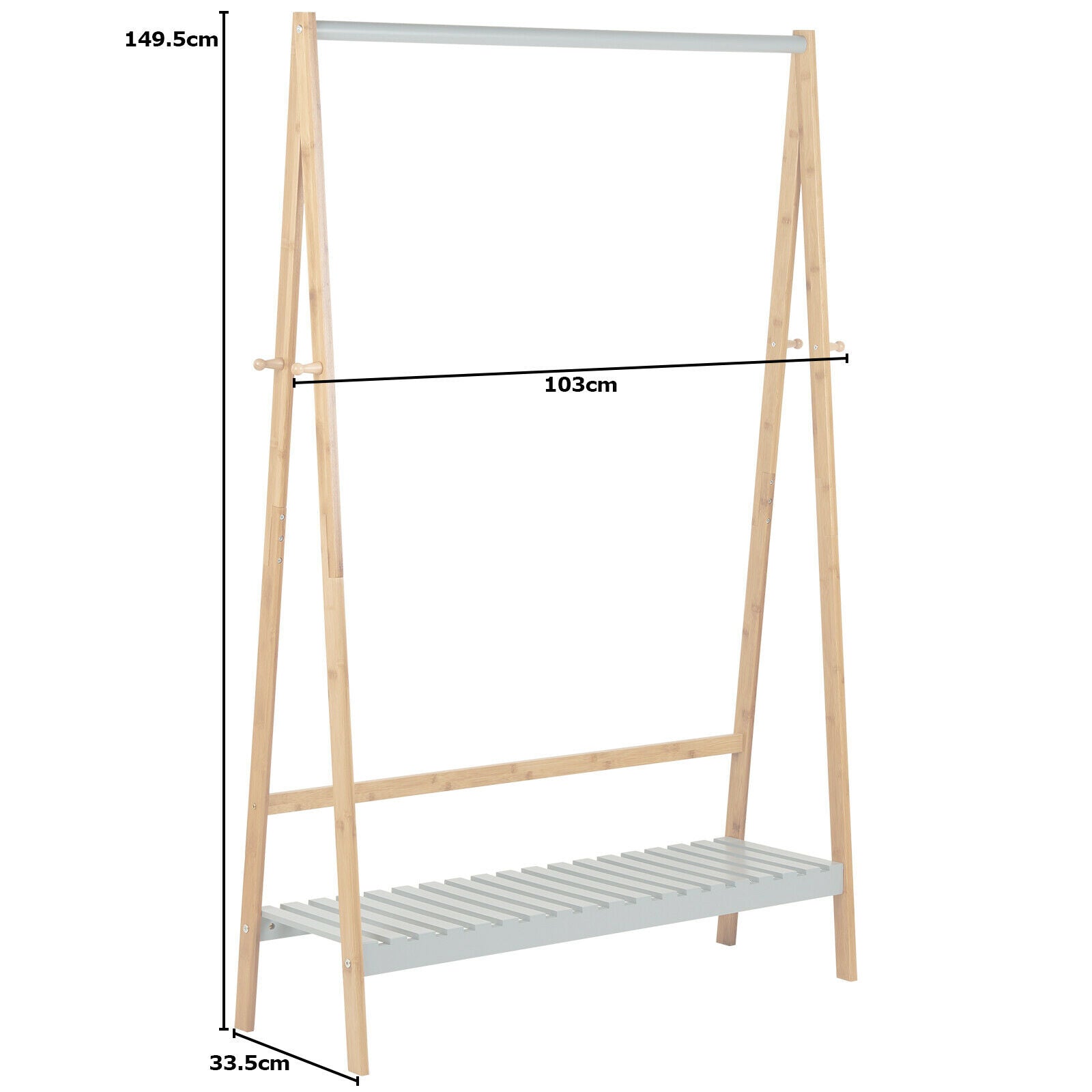 Hartleys Grey Wooden Clothes Rail Hanging Garment Rack Stand Shoe Storage Shelf