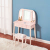 Pink Dressing Table Makeup Vanity Desk Drawers W/ LED Lights Mirror & PU Stool
