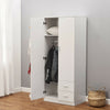 White 2 Door Wardrobe 2 Drawers W/ Shelf Bedroom Storage Cupboard Hanging Rail;