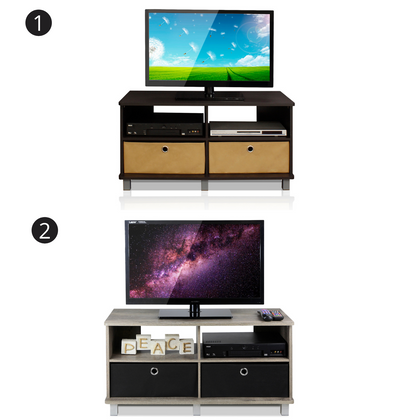 Furinno Andrey Entertainment Center with Bin Drawers TV Stand Unit Open Shelf