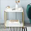Modern Side Table Coffee Table 2 Tier Marble Effect Bedside Stand With Metal Leg