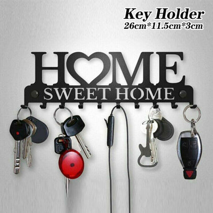 Iron Wall Mounted Home Sweet Hanging Hanger Hooks Hat Key Holder Rack Shelf UK