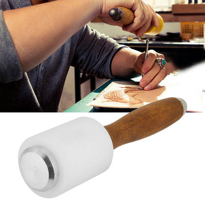 Wooden & Nylon Leather Hammer Wood Handle Leather Carving Hammer Craft Tool UK