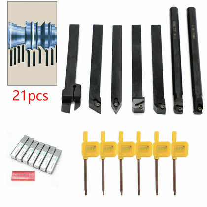 21pcs/set 10mm Shank Lathe Turning Tool Holder Boring Bar + Carbide Insert