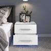 Bedside Table 2 Drawers Nightstand Front High Gloss Bedroom Cabinet w/ LED Light