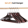 5x Premium Walnut Wooden Clothes Suit Coat Hangers Trousers Rack with Broad Ends
