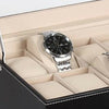 6-24 Grid Slots Watch Box Leather Display Glass Top Jewelry Storage Case