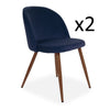 2x Blue Velvet Upholstered Dining Chair With Walnut Legs