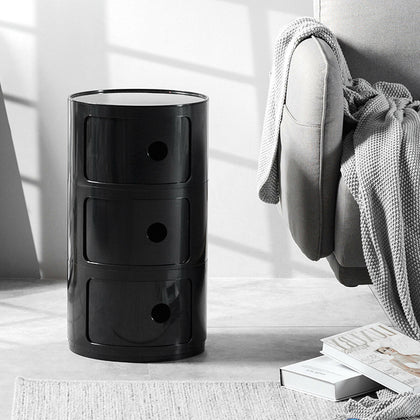 Cylinder Cabinet Round Cupboard Drawer Abs Storage Unit Bathroom 3 Tiers Black