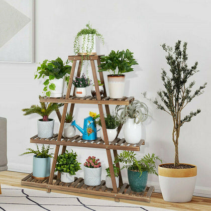 Wood Flowerbed Ladder Shelf Stand Plant Flower Pot Display Rack Living Room Home