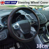 PU Leather Car Steering Wheel Cover 15"/37-38CM Good Grip Black&Red Universal