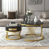 Modern Coffee Table Nesting Set of 2 Side Table Golden Frame Marble Effects HT