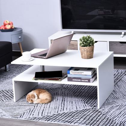 White 2 Tier Coffee Table End/Side Table w/Open Shelf Modern Design Living Room