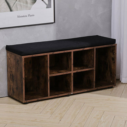 Hallway Shoe Bench Cabinet Cushioned Rustic Wood Shoes Organizer Rack Cupboard