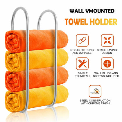 Wall Mounted Chrome Towel Holder Shelf Bathroom Storage Rack Rail Bar Stand