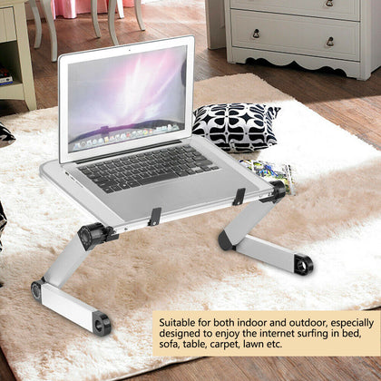 Adjustable Laptop Table Stand Lap Sofa Bed Tray Folding Computer Desk White