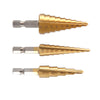 3pcs Step Cone Drill Bit Set HSS Steel Titanium Coated Hex Shank Hole Cutter