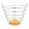 Upright Chrome Wire Fruit Bowl Basket Stand Apple Orange with Wooden Base