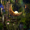 Outdoor Garden LED Moon Crescent Stake Lamp Solar Power Cracked Globe Light Deco
