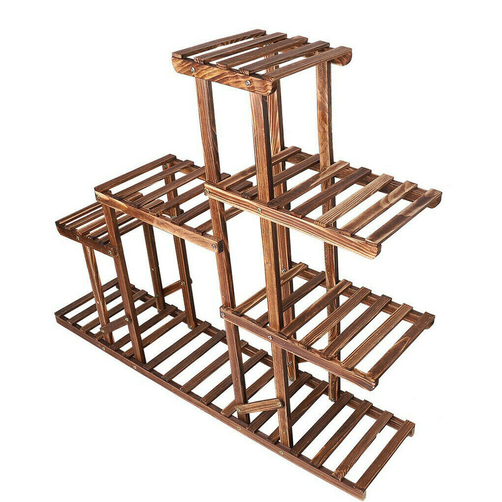Heavy Duty Wood Plant Stand Flower Display Shelf Outdoor Rack w/ Supporting Rod