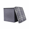 Folding Storage Ottoman Linen Look Plaid Check Fabric Stool Footstool Toy Box