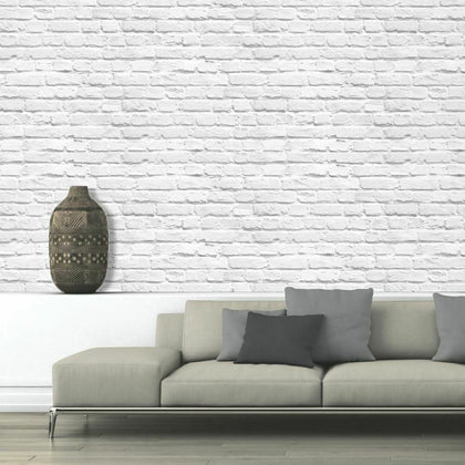 Muriva Painted White Brick Realistic Brick Effect Modern Wallpaper 102539