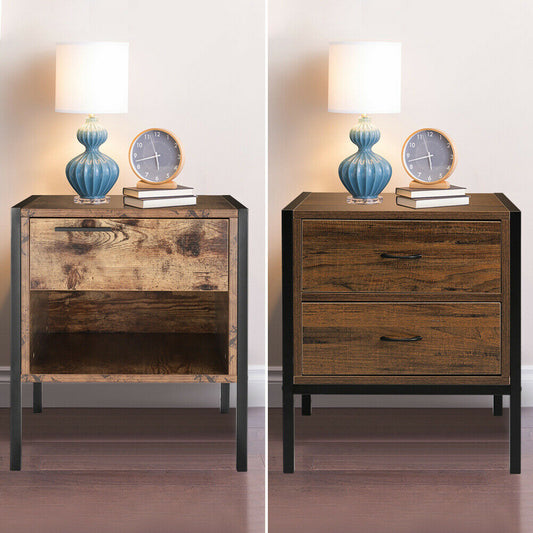 Industrial Bedside Table 1/2 Drawer Vintage Nightstand End Table Side Cabinet UK