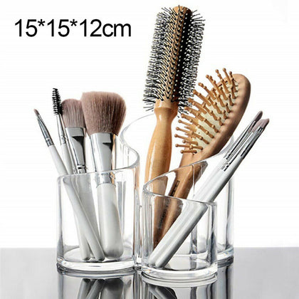 Clear Acrylic 3 Cylindrical Holder Brush Makeup Cosmetic Organizer Stand Box