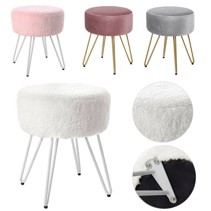 Dressing Table Stool Faux Fur/Velvet Pouffe Footstool Vanity Chair Hairpin Legs