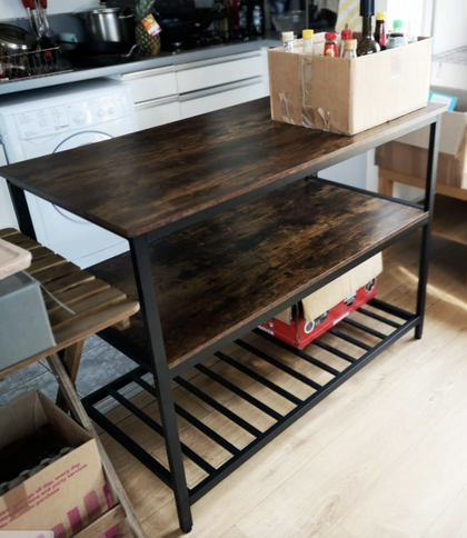 Industrial Kitchen Island Vintage Storage Table Rustic Metal Large Shelf Cabinet