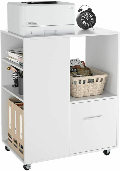 Roll Filing Cabinets File Cabinet with Drawer Narrow Storage Side Table White