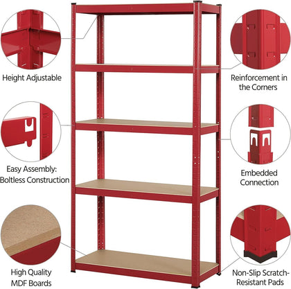 5Tier Red Garage Shelves Shelving Unit Racking Boltless Heavy Duty Storage Shelf