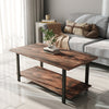 Rustic Wood Coffee Table 2 Tier Retro Living Room Table Steel Leg Home Furniture