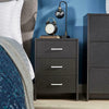 Bedside Table Black 3 Drawer Bedside Cabinet Night Stand Metal Runners