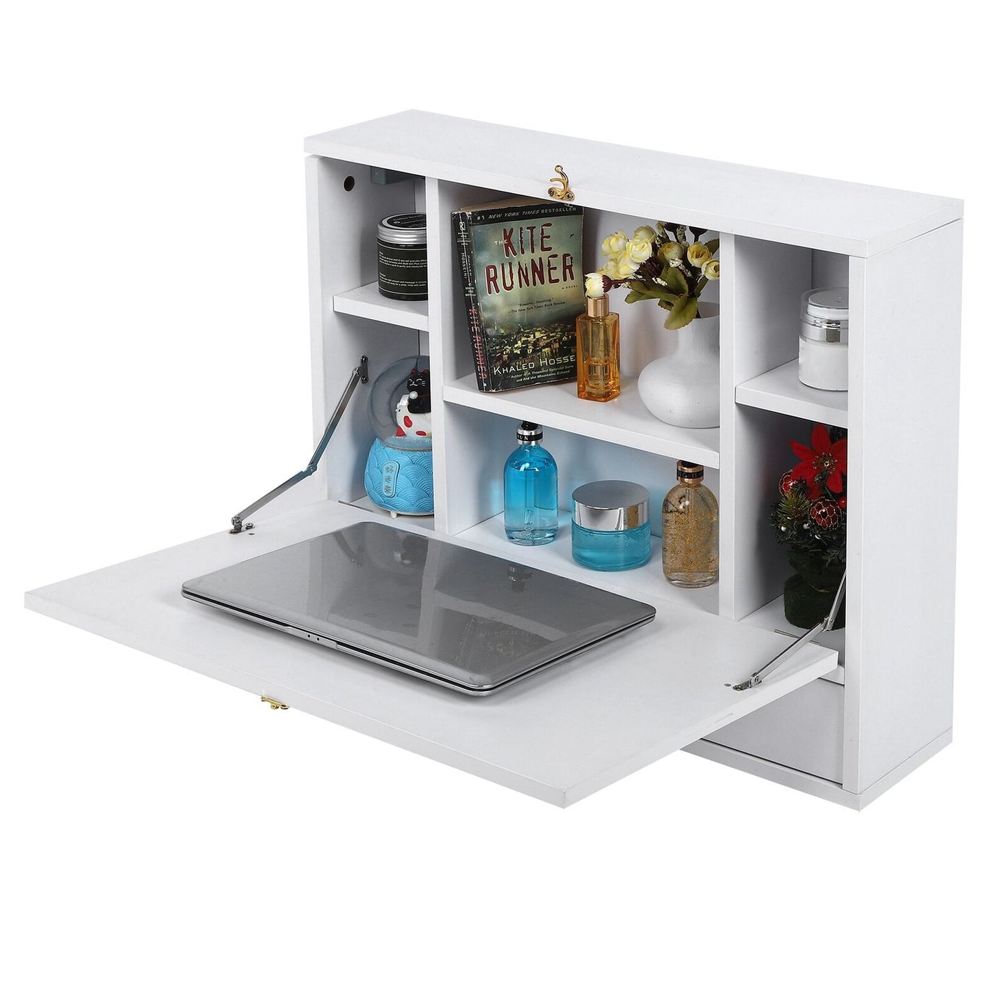 Wall-Mounted Home Office Computer Desk Dressing Table Cabinet with Shelves mMDF