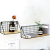 2x Vintage Wall Shelf Unit Retro Wood Industrial Metal Wire Rack Storage Display