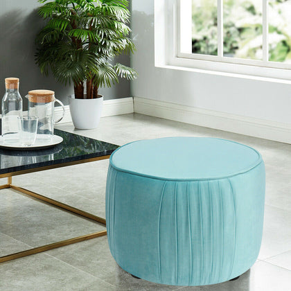 Round Velvet Blue Makeup Dressing Table Stool Footstool Ottoman Sofa Pouffe Seat