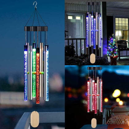 Solar Powered Colour Changing LED Hanging Wind Chime Glass Tube Lights Decor