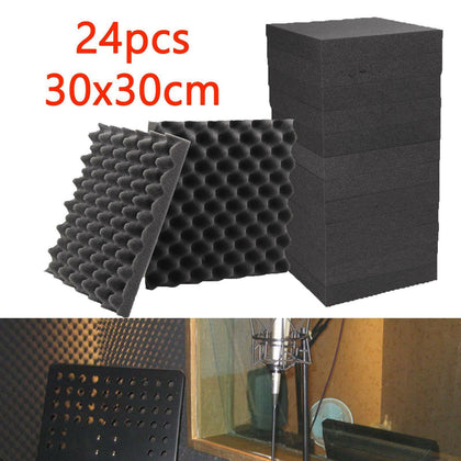 24X Acoustic Wall Panel Tiles Studio Sound Proofing Insulation Foam Pads 30x30cm